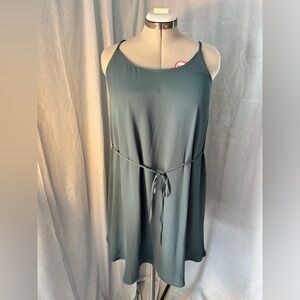 LOFT Dark Green Dress with Tie Waist